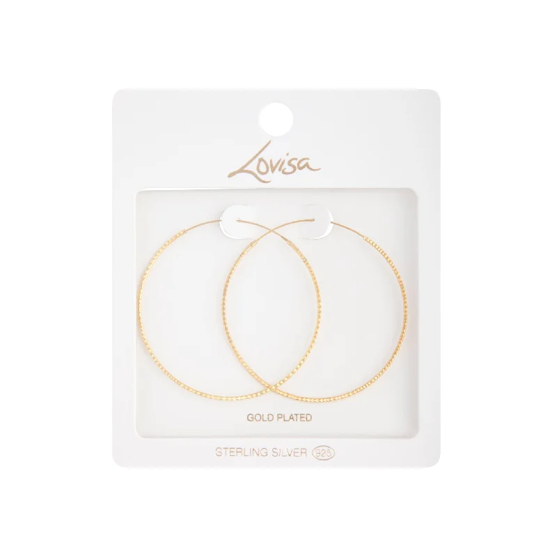 Pearl stud earrings for women -Gold Plated Sterling Silver Diamond Cut Hoop Earrings