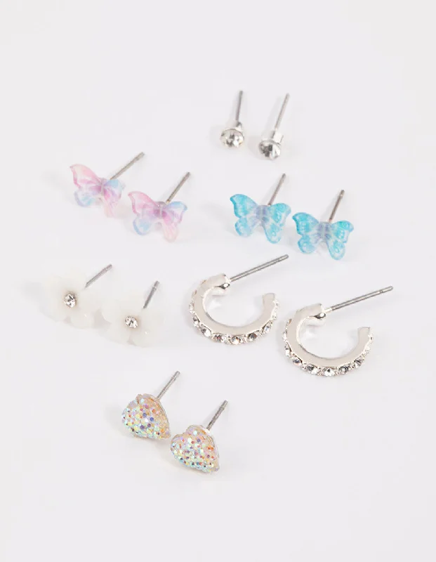 Small stud earrings for women -Silver Garden Stud & Hoop Earrings 6-Pack