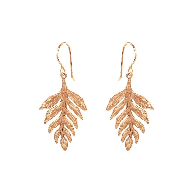 Chunky stud earrings for women -Rose Gold Fern Drop Earrings