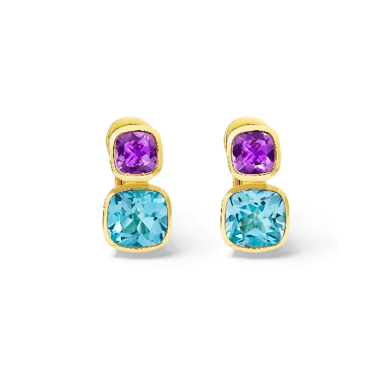 Fashion hoop earrings for women -Qin & Han Earrings 18ct Yellow Gold - Amethyst & Blue Topaz