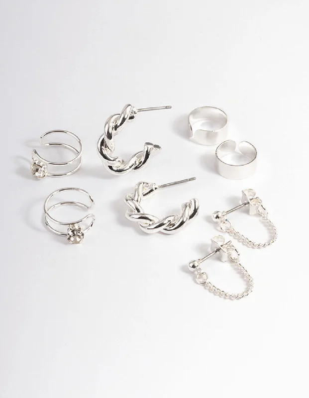 Custom hoop earrings for women -Silver Croissant Hoop Earrings 4-Pack