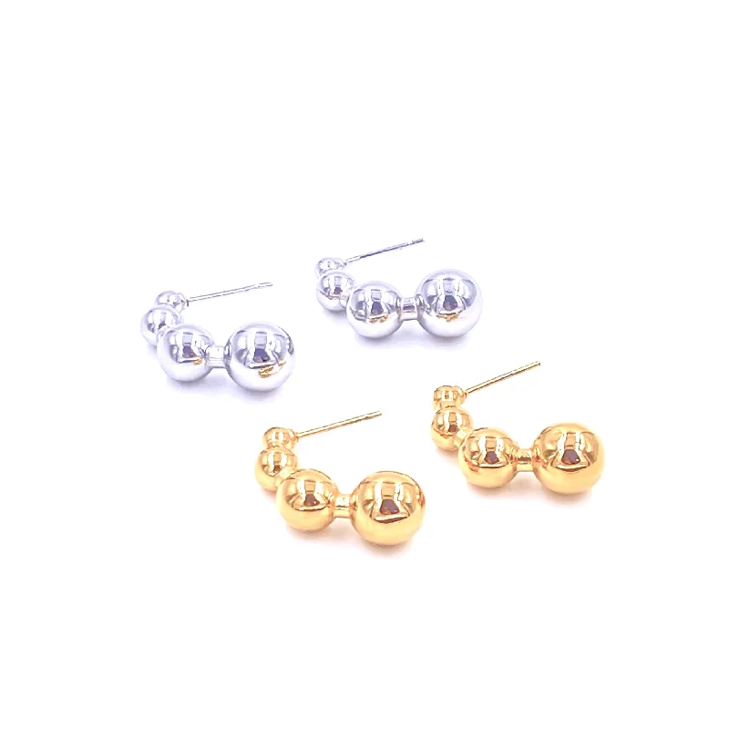 Custom birthstone earrings for women -Ashley Gold Stainless Steel Graduated 4 Ball Partial Hoop Earrings