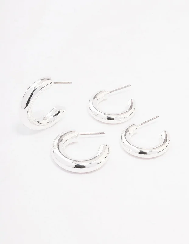 Custom hoop earrings for women -Silver Chubby Hoop Earring Pack