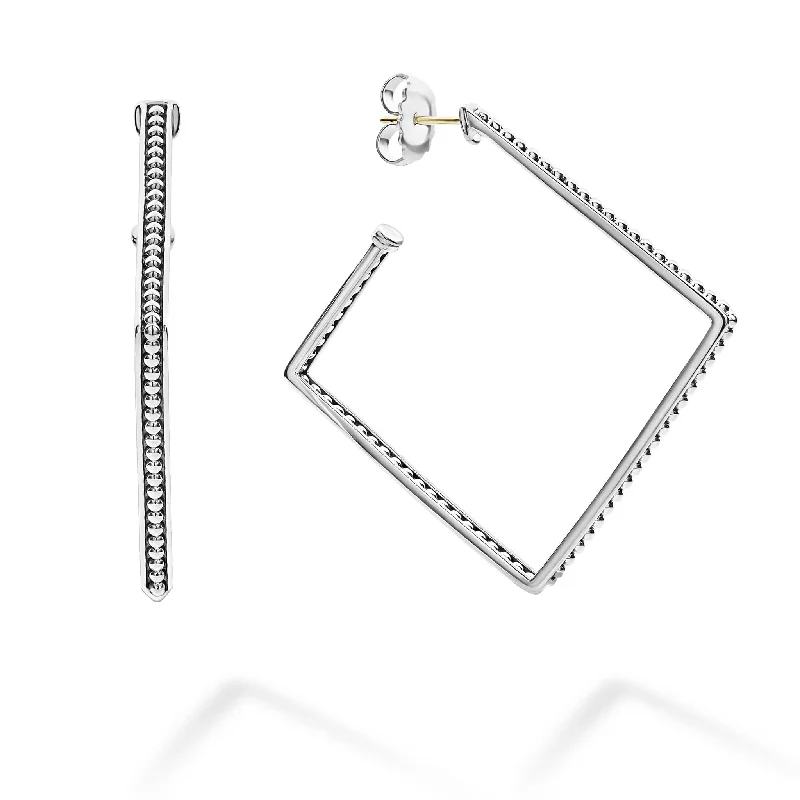 Trendy earrings for women -Signature Caviar Square Caviar Hoop Earrings