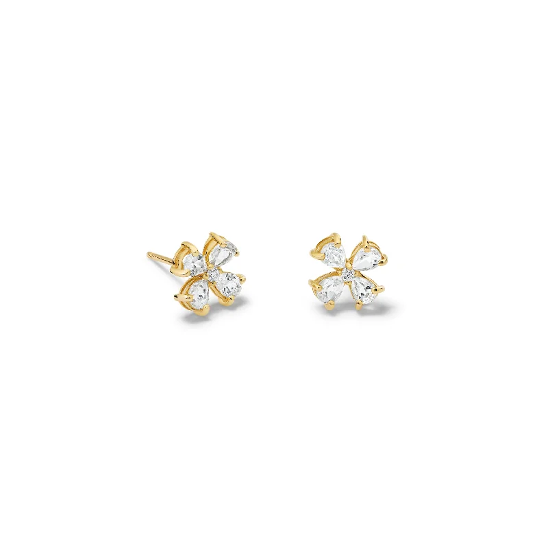 Bridal hoop earrings for women -Klover Small Earrings Yellow Gold - White Topaz & Diamond