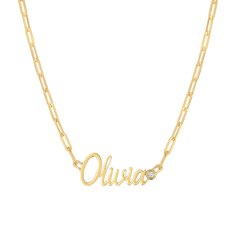 Designer necklaces for women -Paper Clip Script Diamond Name Necklace