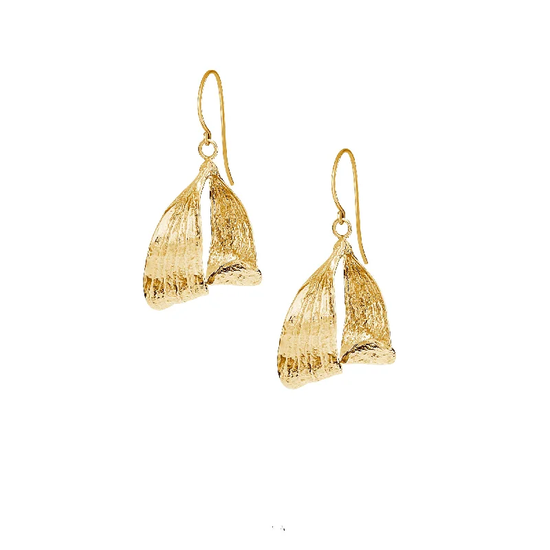 Designer drop earrings for women -Gold Mistle Kiss Hoop Earrings