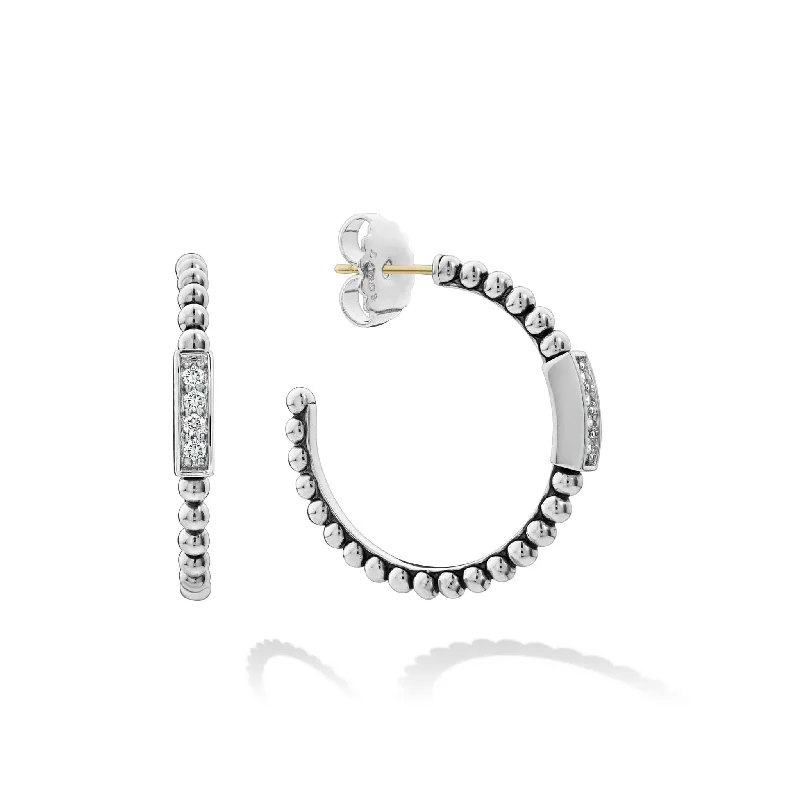 Long drop earrings for women -Caviar Spark Beaded Diamond Hoop Earrings