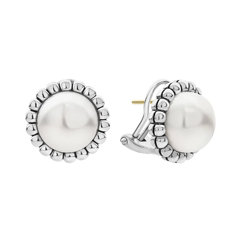 Rose gold stud earrings for women -Luna Fluted Pearl Stud Earrings