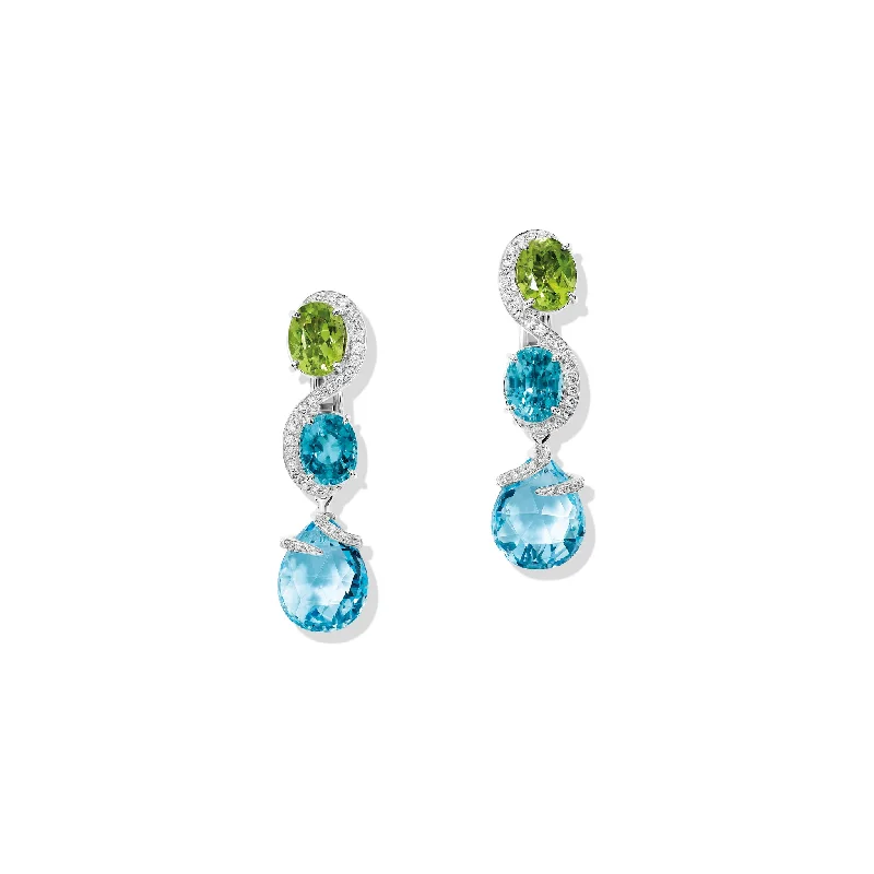 Custom hoop earrings for women -Shanghai Earrings 18ct White Gold - Peridot, Blue Zircon, Blue Topaz & Diamond