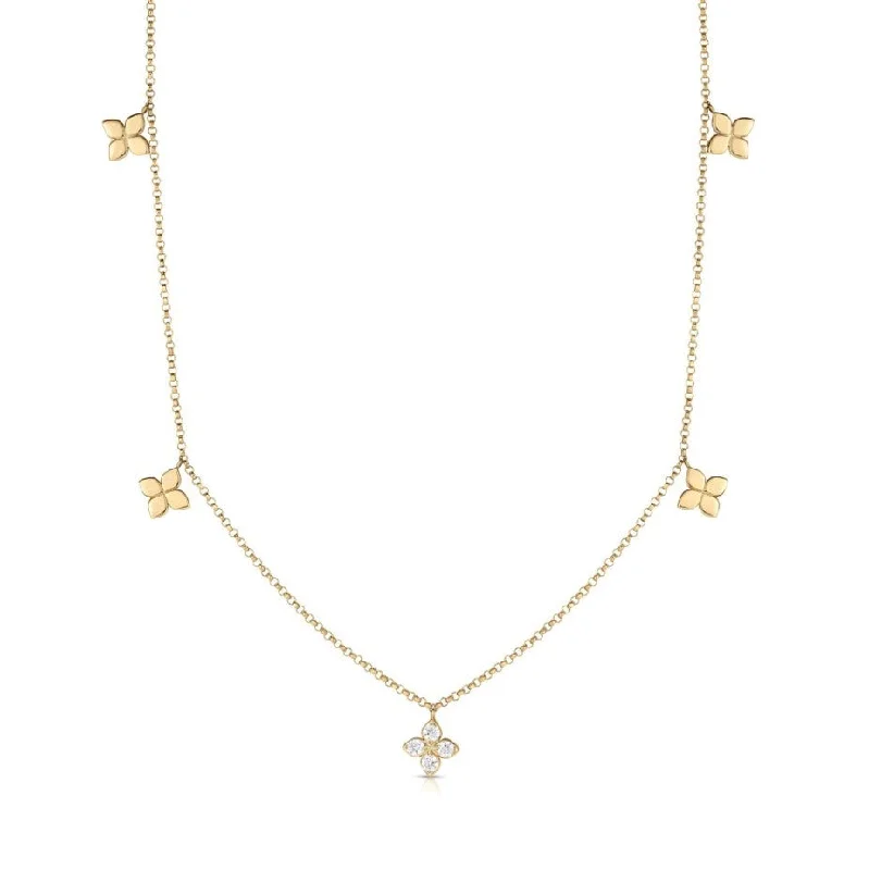 Gold and silver necklaces for women -Roberto Coin 18K Gold Diamond by the Inch 5-Station Necklace