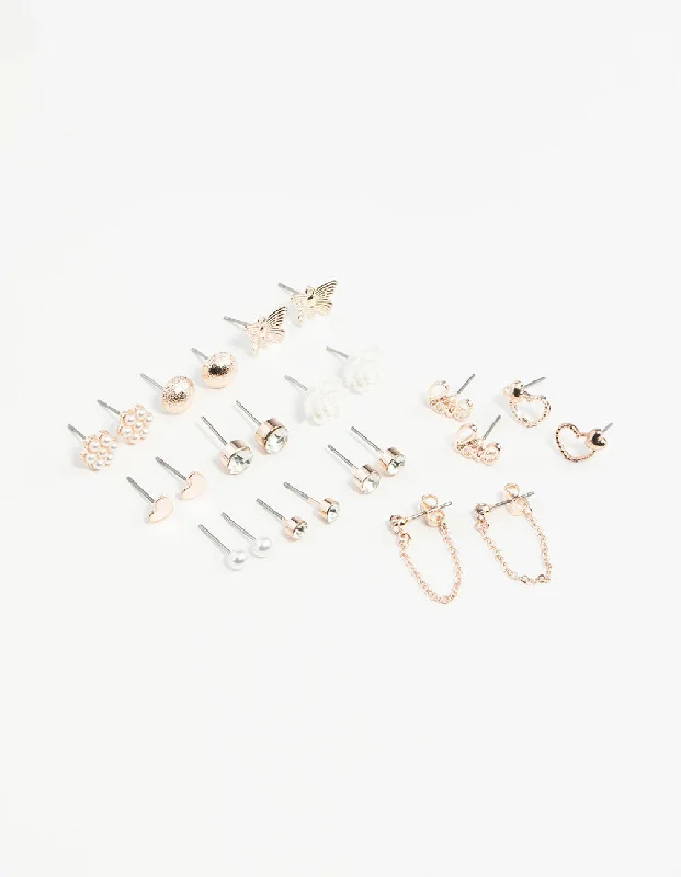 Personalized pearl earrings for women -Rose Gold Sweetheart Stud Earring 12-Pack