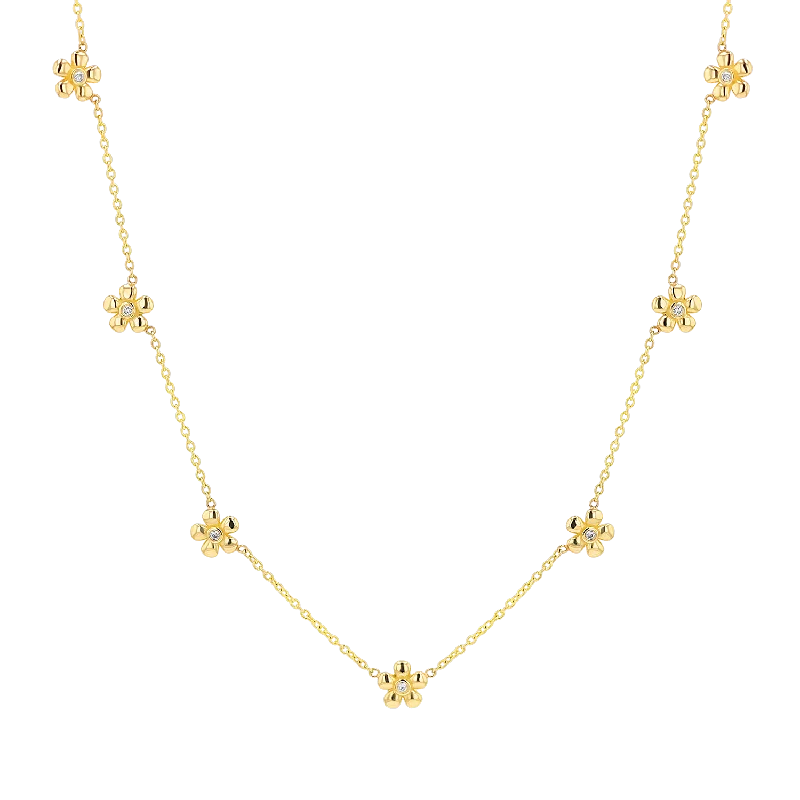 Dainty necklaces for women -Diamond Flower Chain Necklace