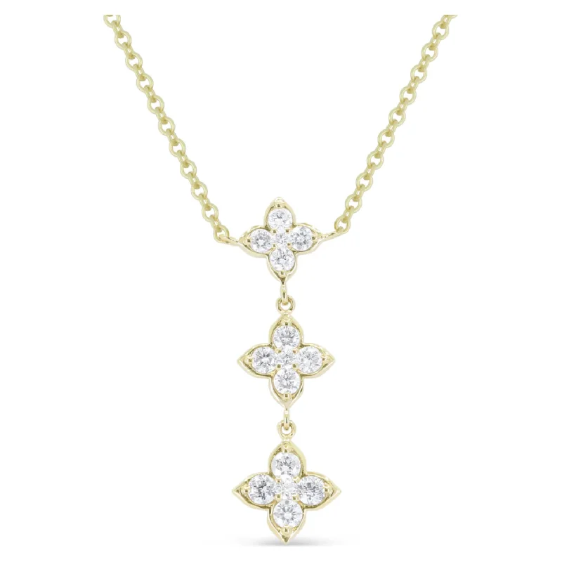 Pendant necklaces for women -14K Yellow Gold Diamond Flower Triple Drop Necklace