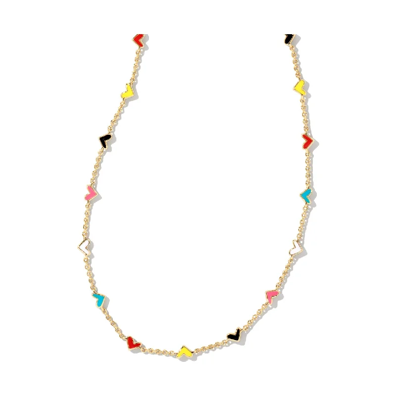 Crystal necklaces for women -Kendra Scott Gold Haven Heart Strand Necklace in Multi Mix