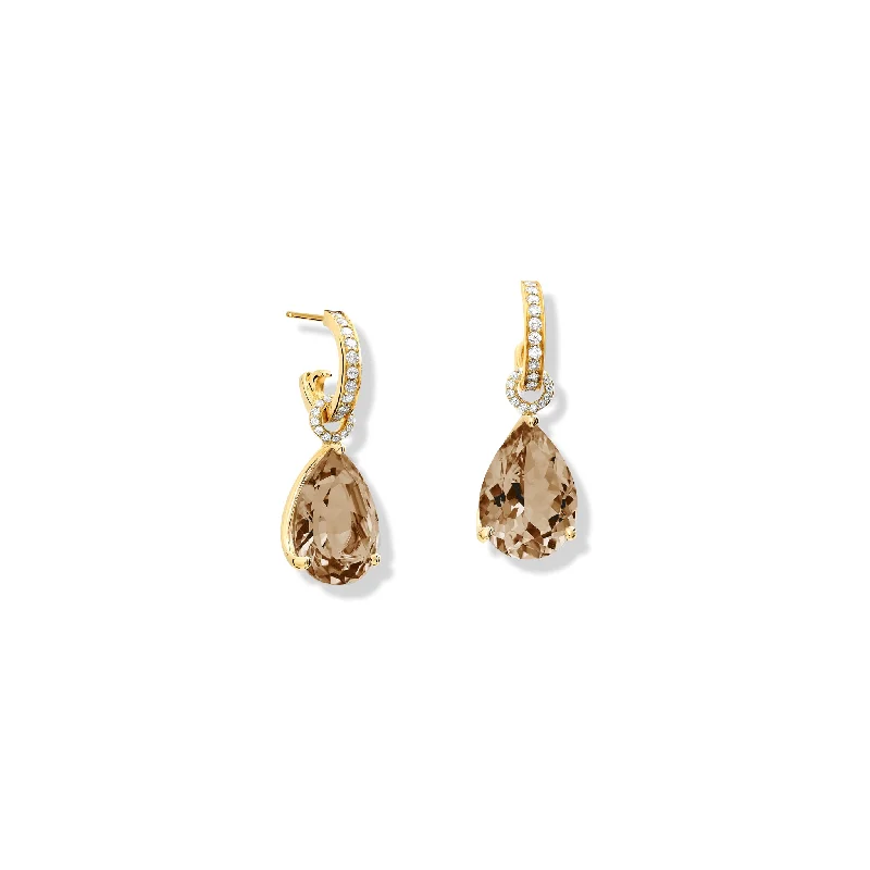 Gold earrings for women -Luiza Earring Drops Yellow Gold - Smoky Quartz & Diamond Pavé