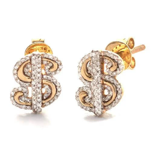 Simple earrings for women -10KY 0.25CTW MICROPAVE DIAMOND $ DOLLAR SIGN