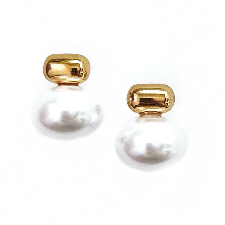 Fashion dangle earrings for women -Emina Gold Pearl Stud Drop Earrings