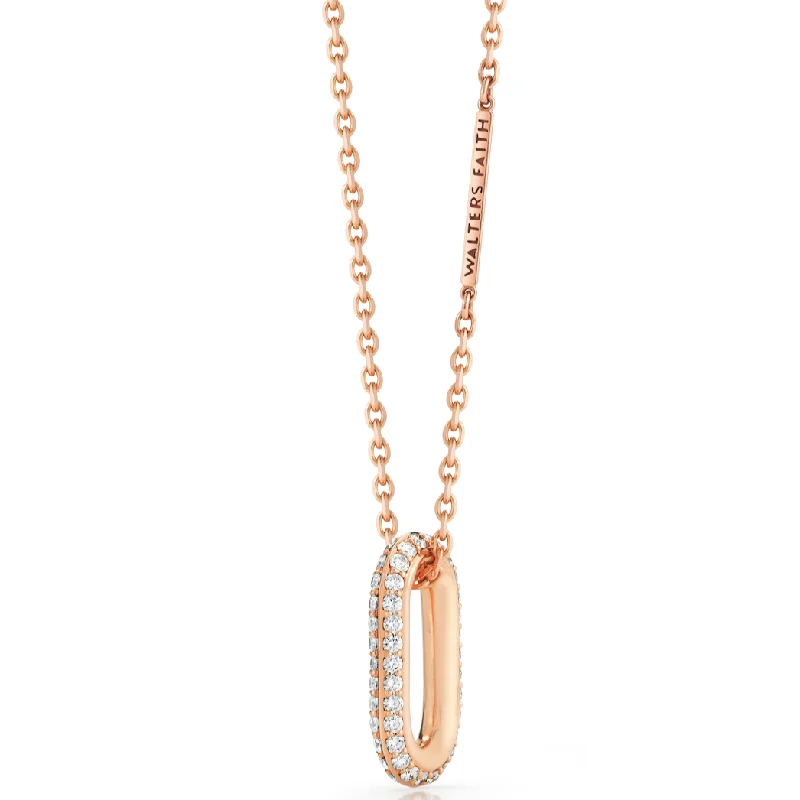 Personalised pendant necklaces for women -Walters Faith 'SAXON' Rose Gold & Pave Diamond Link Necklace