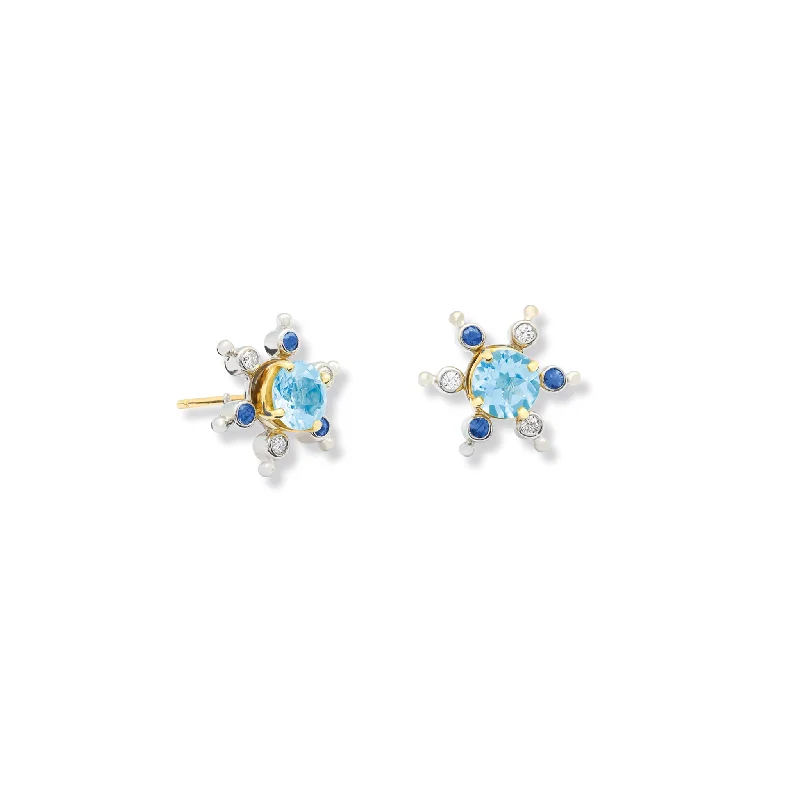 Fashion dangle earrings for women -Cactus Earring Halos White Gold - Sapphire & Diamond