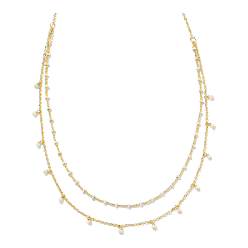 Layered necklaces for women -Kendra Scott Eve Gold Multi Strand Necklace in White Mix