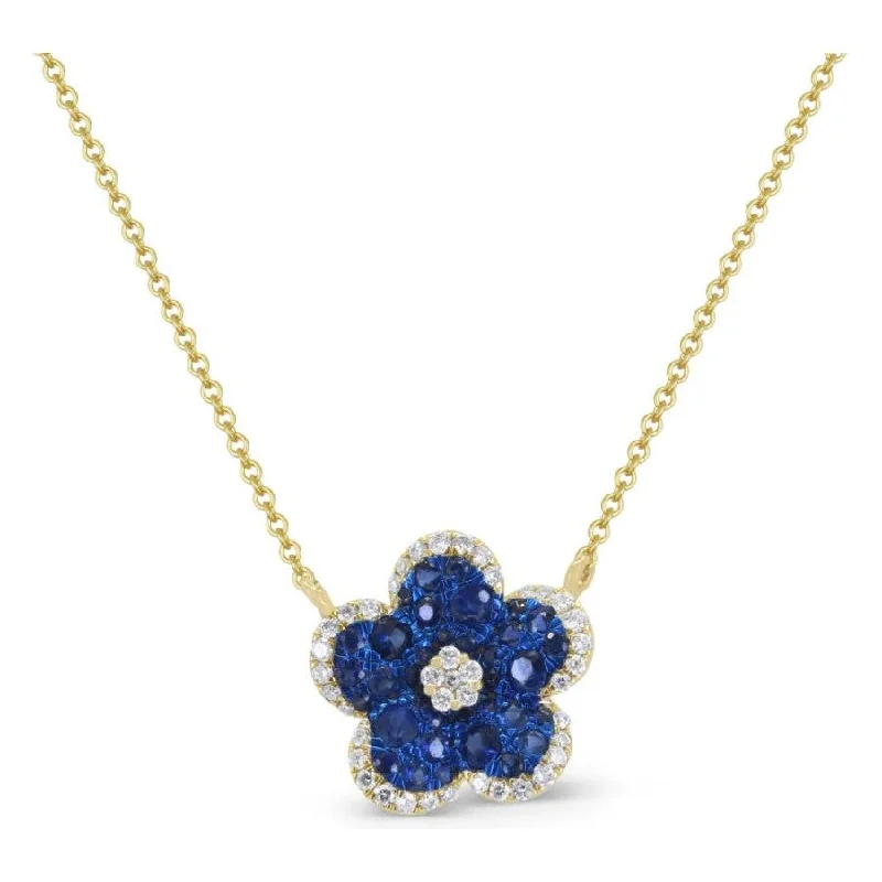 Gemstone necklaces for women -14K Yellow Gold Blue Sapphire Flower Pendant Necklace