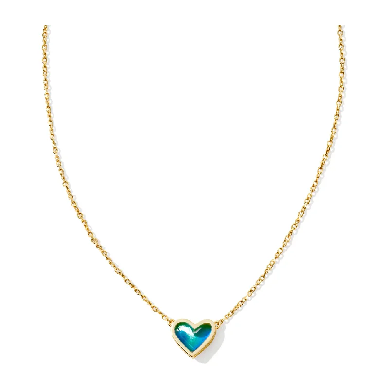 Diamond necklaces for women -Kendra Scott Ari Gold Heart Necklace in Mood Stone