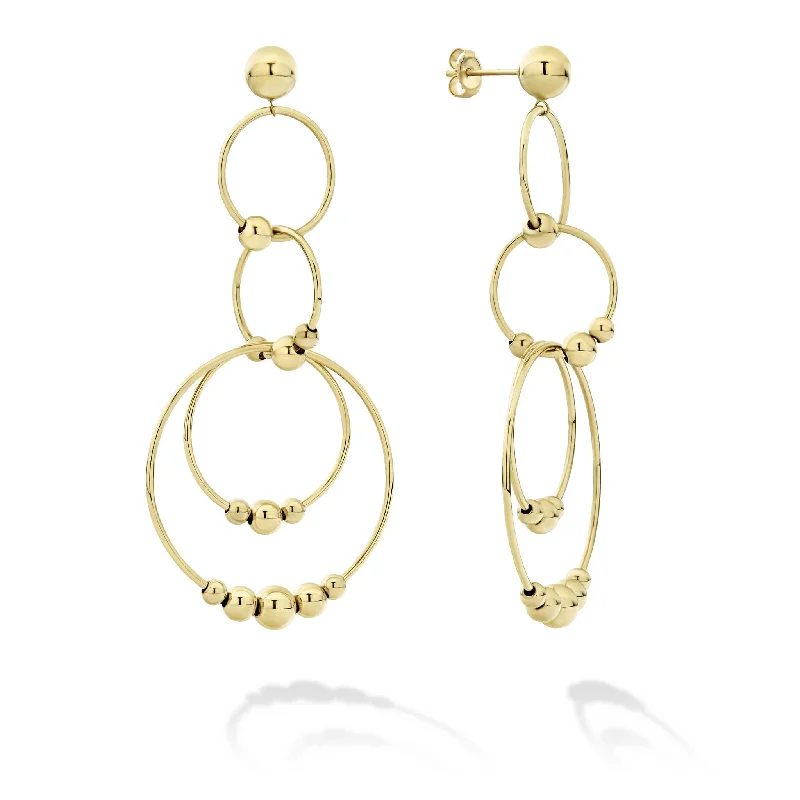 Simple hoop earrings for women -Caviar Gold Four Circle Bead Drop Earrings