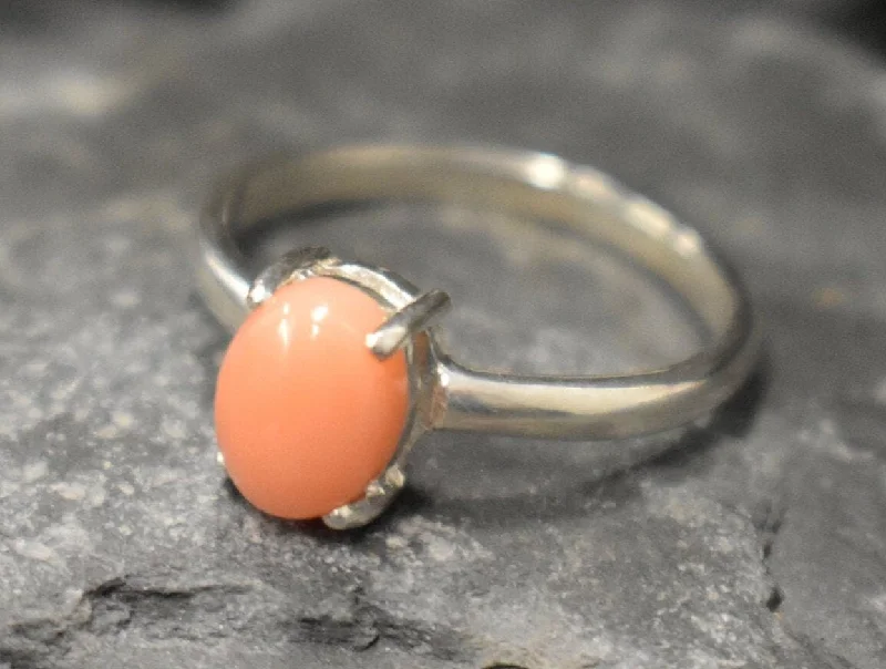 Heart-shaped rings for women -Pink Coral Ring - Angel Skin Coral Ring - Vintage Promise Ring