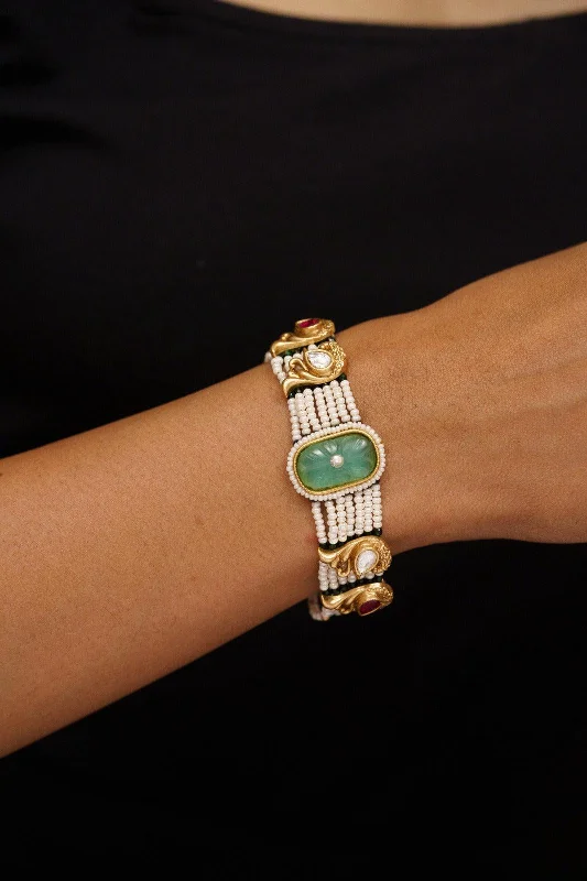 Silver cuff bracelets for women -Mrinali Pearl Gold Indian Bracelet | Sone Pe Suhaga Collection