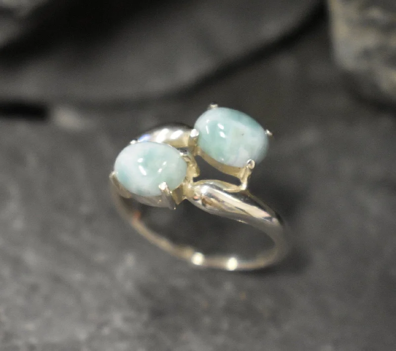 Simple silver rings for women -Larimar Ring - Two Stone Ring - Blue Vintage Ring