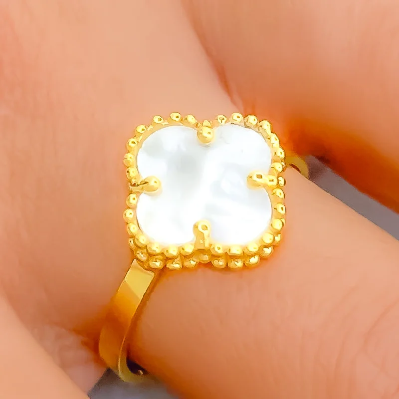 Wedding sets with rings for women -Classy Mother Of Pearl 21K Gold Clover Ring