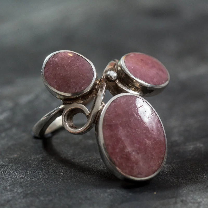 Gemstone engagement rings for women -Rhodochrosite Ring - Pink Statement Ring - Large Boho Ring