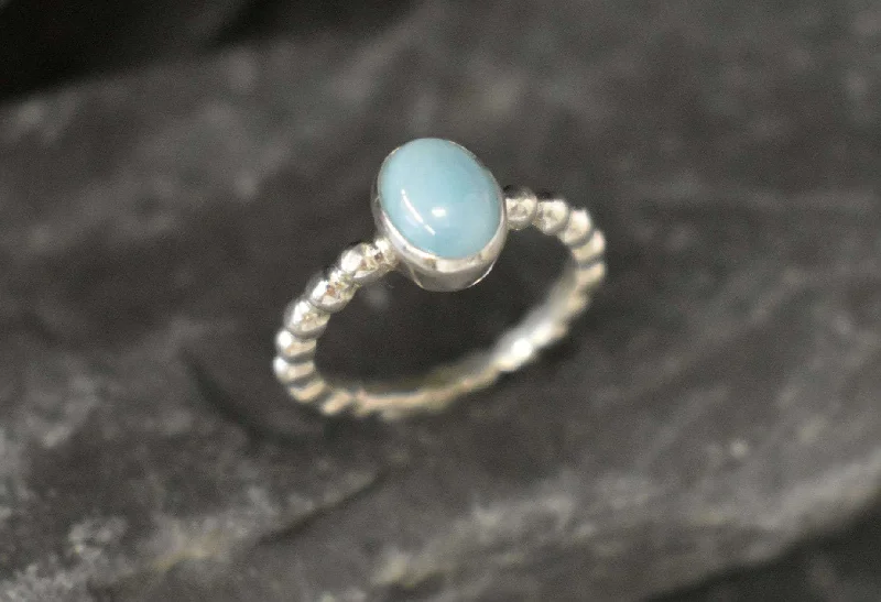 Gemstone engagement rings for women -Larimar Ring - Blue Oval Ring - Silver Bubble Band