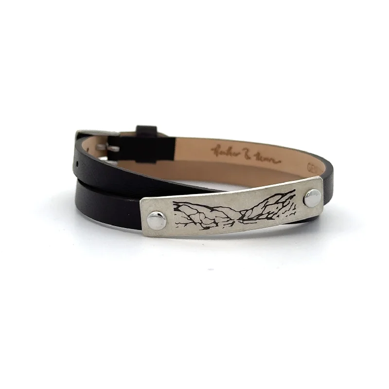 Friendship bangles for women -Leather Rivet Gorge ID Tag Bracelet