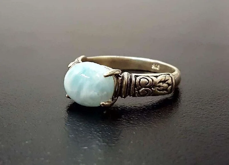 Ruby rings for women -Genuine Larimar Ring - Blue Solitaire Ring - Boho Tribal Ring