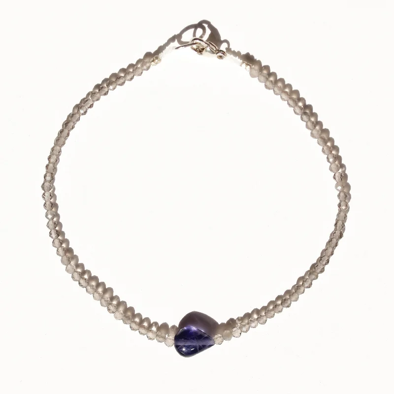 Tennis bracelets for women -Grey Moonstone + Iolite Bracelet No.59