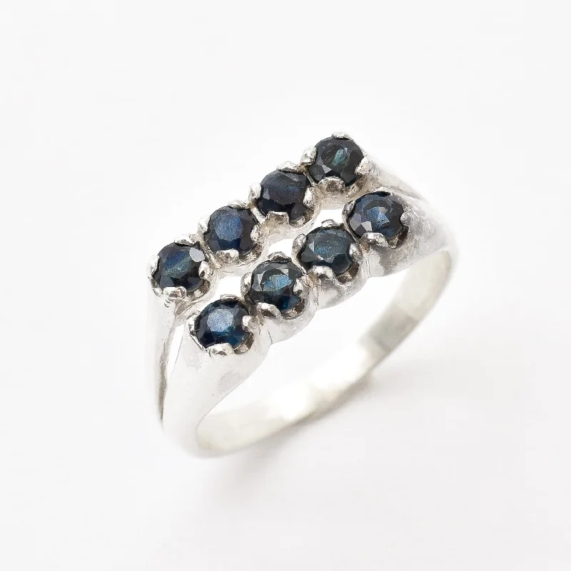 Round-cut rings for women -Genuine Sapphire Ring - Blue Wide Ring - Dainty Stackable Band