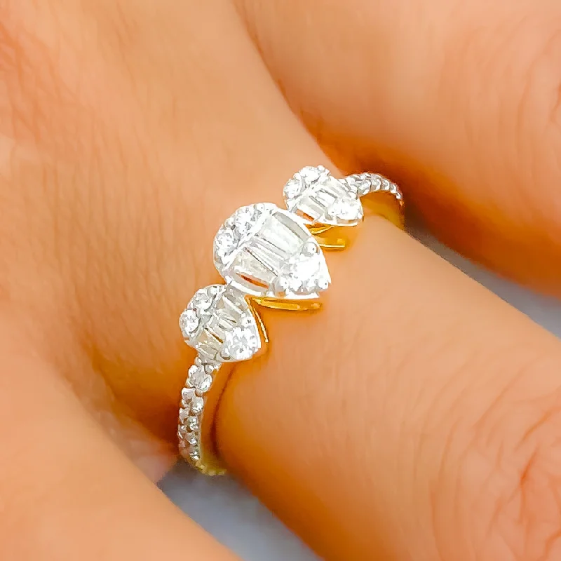 Oval engagement rings for women -Shimmering Trio Pear Drop Diamond + 18k Gold Ring