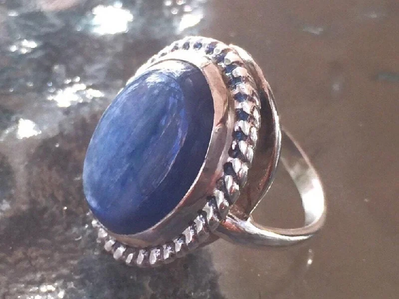 Fashionable rings for women -Large Blue Ring - Natural Kyanite Ring - African Statement Ring