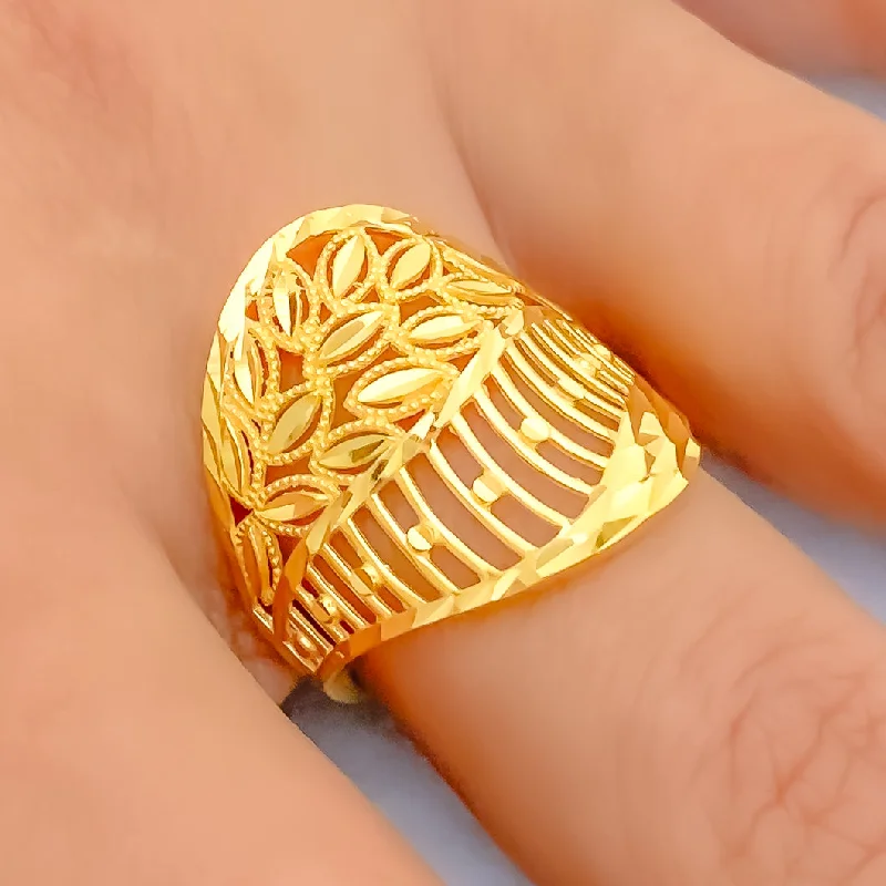 Cushion-cut rings for women -Sophisticated Striped 21k Gold Ring