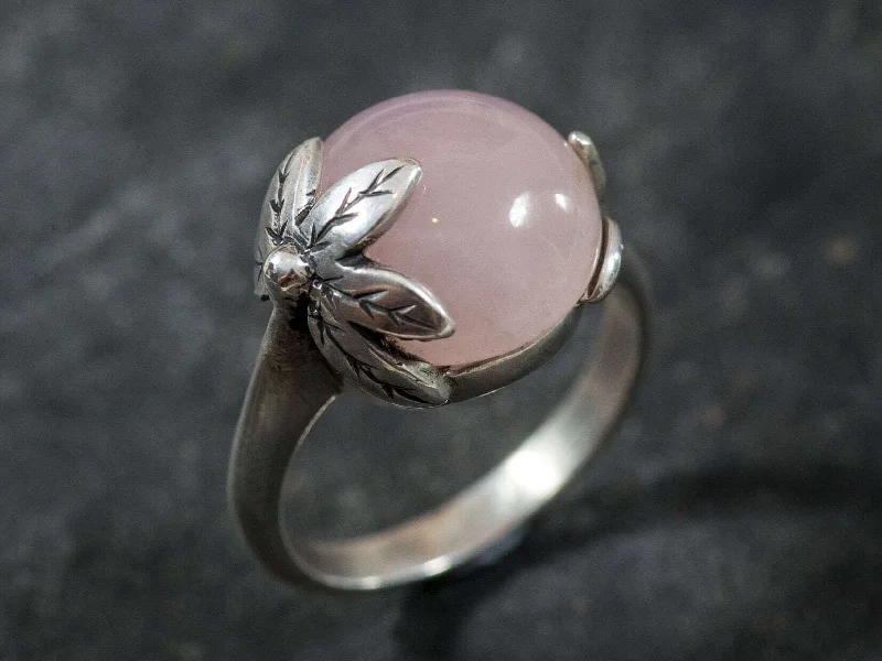 Unique rings for women -Genuine Rose Quartz Ring - Pink Ball Ring - Vintage Statement Ring