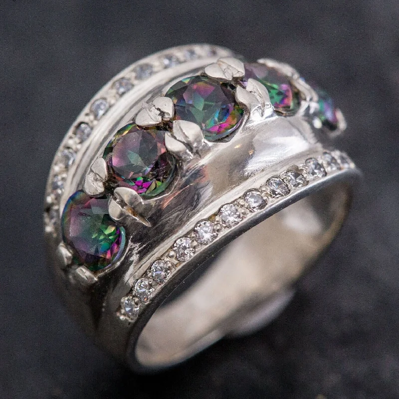 Colored gemstone rings for women -Mystic Topaz Ring - Wide Dome Band - Purple Statement Ring