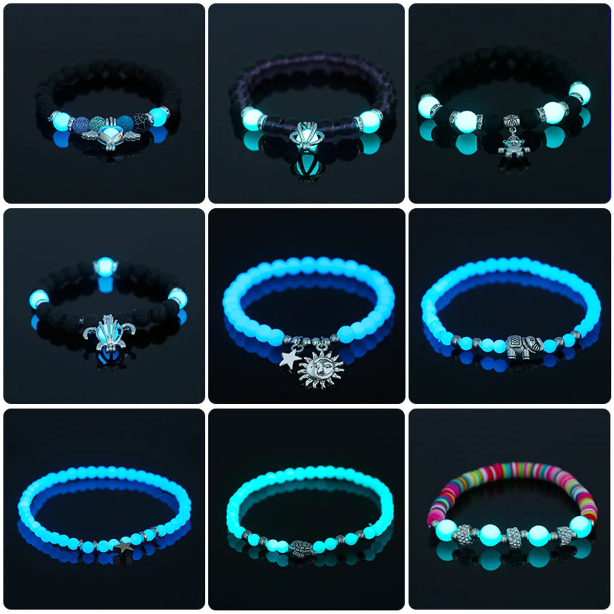 Tennis bracelets for women -Fashion Tortoise Sun Heart Shape Natural Stone Beaded Luminous Inlay Zircon Bracelets 1 Piece