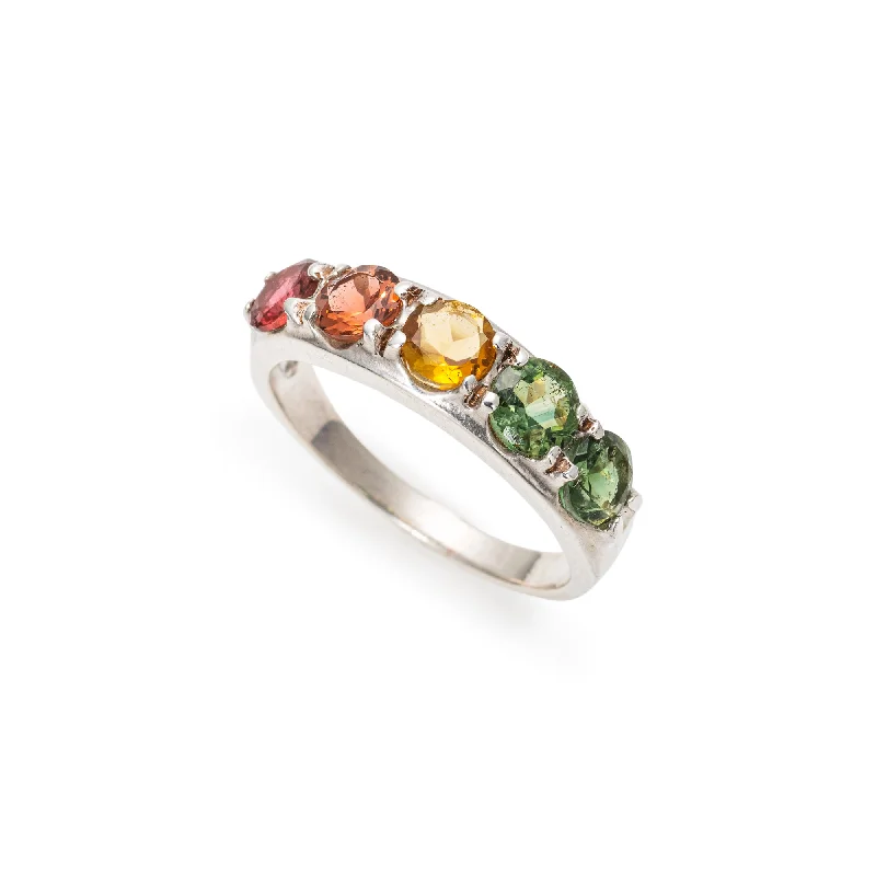 Colored gemstone rings for women -Wide Colorful Band - Natural Tourmaline Ring, October Birthstone Ring