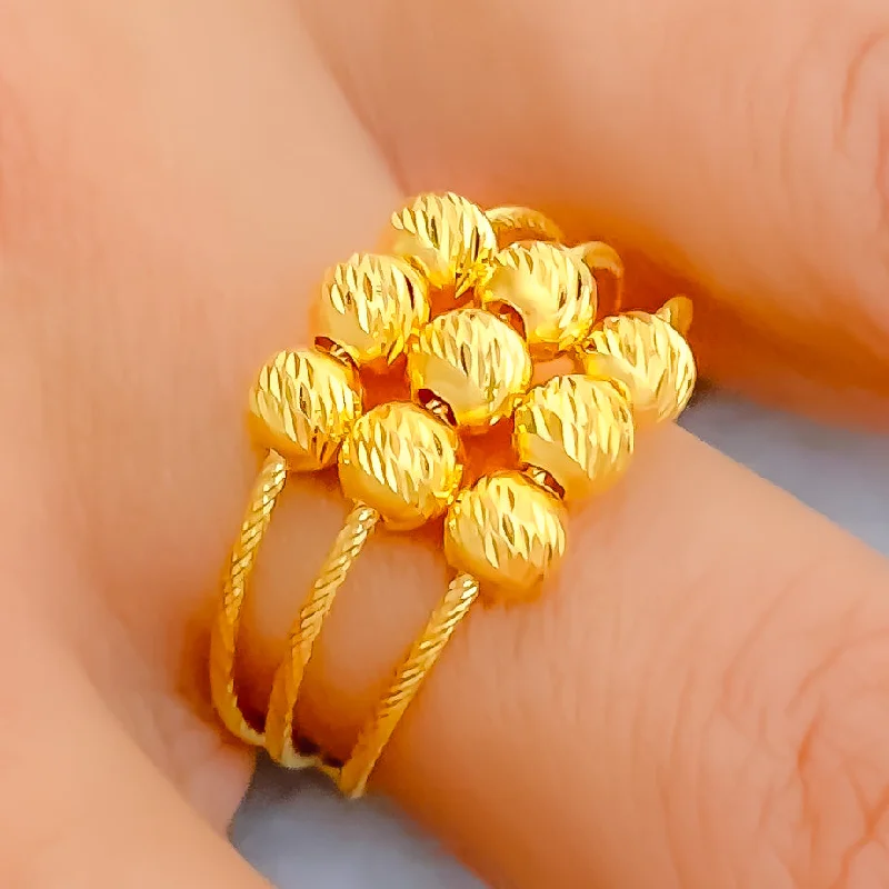 Trendy rings for women -Versatile Square Beaded 22K Gold Ring