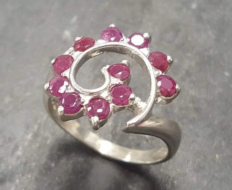 Simple silver rings for women -Spiral Ruby Ring - Genuine Ruby Ring - Red Swirl Ring