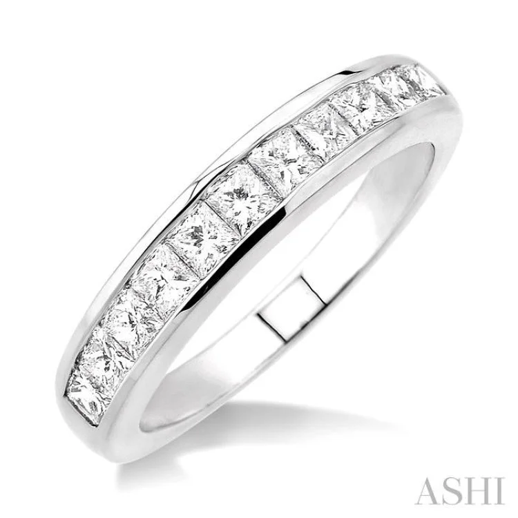 Personalized engagement rings for women -1.00 ctw Princess Cut Diamond Wedding Band in 14K White Gold