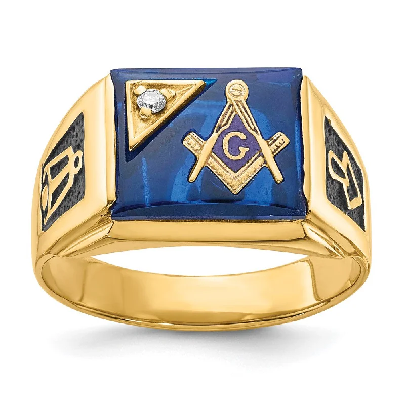 Rings with diamonds for women -Solid 14k Yellow Gold AA Simulated CZ Men's Masonic Ring