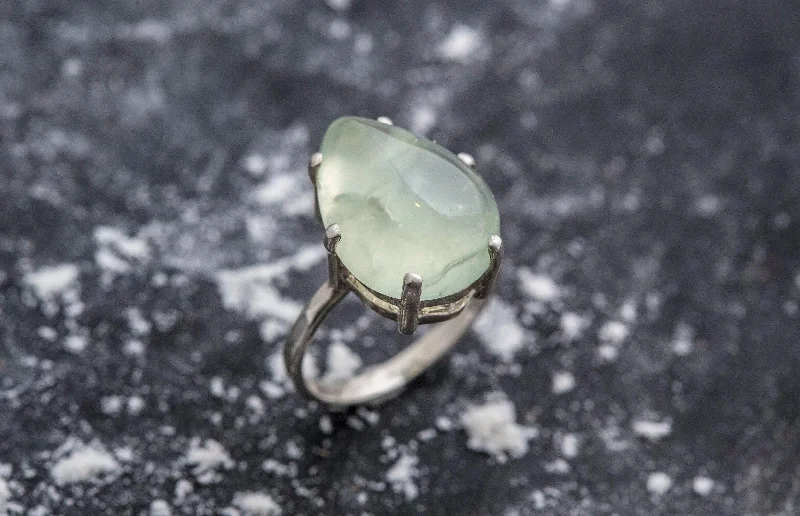 Elegant gold rings for women -Prehnite Ring - Statement Teardrop Ring - Solitaire Prehnite Ring